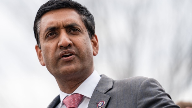 Representative Ro Khanna, a Democrat from California, speaks during a news conference for the Big Oil Windfall Profits Tax Act near the U.S. Capitol in Washington, D.C., U.S., on Wednesday, March 30, 2022. Legislation to revoke Russia's regular trade status with the U.S. remains stalled as Democrats scramble to reach a deal with GOP Senators.