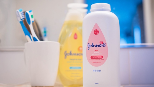 Johnson's baby powder is arranged for a photograph in Hastings on Hudson, New York, U.S., on Tuesday, Jan. 14, 2020. Johnson & Johnson is scheduled to release earnings figures on January 22. Photographer: Tiffany Hagler-Geard/Bloomberg