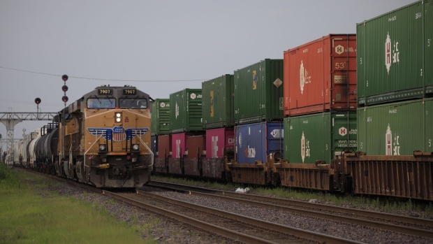 Union Pacific freight trains in Dupo, Illinois, U.S., on Thursday, July 8, 2021. Union Pacific Corp. is scheduled to release earnings figures on July 22.