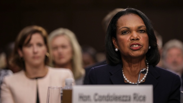 WASHINGTON, DC - SEPTEMBER 4: Former U.S. Secretary of State Condoleezza Rice speaks about Judge Brett Kavanaugh before the Senate Judiciary Committee during his Supreme Court confirmation hearing in the Hart Senate Office Building on Capitol Hill, September 4, 2018 in Washington, DC. Kavanaugh was nominated by President Donald Trump to fill the vacancy on the court left by retiring Associate Justice Anthony Kennedy. (Photo by Drew Angerer/Getty Images)