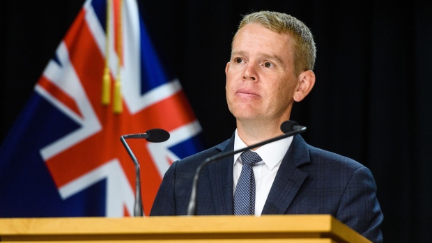 Chris Hipkins, New Zealand's incoming prime minister, during a news conference at the executive wing of the Parliamentary complex, commonly referred to as the "Beehive," in Wellington, New Zealand, on Sunday, Jan. 22, 2023. New Zealand’s ruling Labour Party confirmed that Chris Hipkins will replace Jacinda Ardern as its leader and therefore become the nation’s next prime minister.