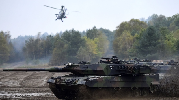 A German Army Leopard battle tank. Photographer: Alexander Koerner/Getty Images
