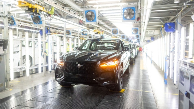 A Jaguar F Pace sports utility vehicle (SUV) at the end of the production line at Tata Motors Ltd.'s Jaguar Land Rover vehicle manufacturing plant in Solihull, UK, on Friday, Jan. 20, 2023. Tata Motors are due to report their latest results on Wednesday.