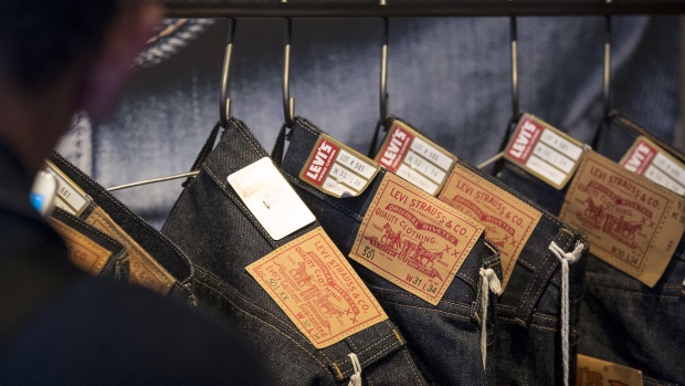 A shopper views jeans for sale inside the Levi Strauss & Co. flagship store in San Francisco.