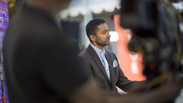 Chamath Palihapitiya, co-founder and chief executive officer of Social+Capital Partnership LLC, speaks during a Bloomberg Technology television interview at the Vanity Fair New Establishment Summit in San Francisco, California, U.S., on Wednesday, Oct. 19, 2016. The annual summit brings together leaders of technology, politics, business, media, and the arts for inspiring conversations on the issues and innovations shaping the future.