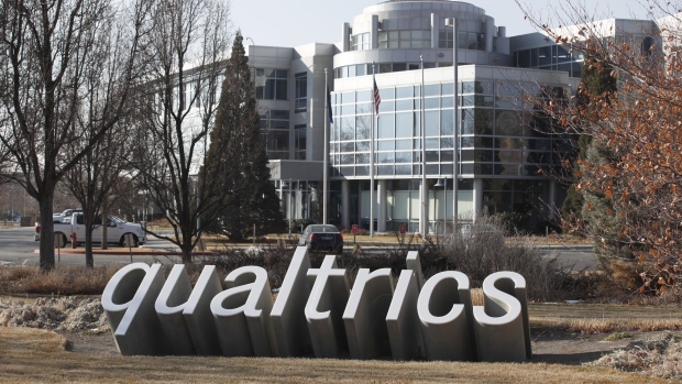 Signage in front of Qualtrics International Inc. headquarters in Provo, Utah, U.S., on Monday, Jan. 11, 2021. Qualtrics International Inc. filed for what could be one of the first U.S. initial public offerings of 2021, just over two years after it was acquired by German software giant SAP SE. Photographer: George Frey/Bloomberg