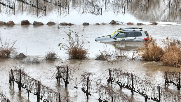 Floodwaters after heavy rain moved through Windsor, California, on Jan. 9.