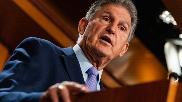 Senator Joe Manchin, a Democrat from West Virginia, speaks during a news conference in Washington, D.C., US, on Tuesday, Sept. 20, 2022. House and Senate leaders are entering a final round of negotiations on a plan to fund the government through the fall and head off a shutdown threat by the end of this month. Photographer: Eric Lee/Bloomberg