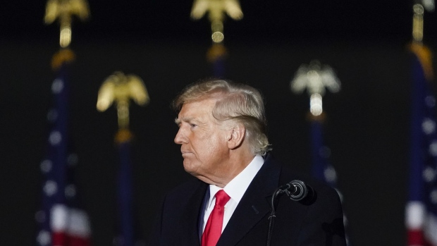 Former US President Donald Trump during a 'Save America' rally in Vandalia, Ohio, US, on Monday, Nov. 7, 2022. Former President Donald Trump suggested an announcement that he plans to make another White House bid is imminent and attacked Florida Governor Ron DeSantis at a rally in Pennsylvania, a sign the former president is training his ire on a potential chief rival in a 2024 GOP primary.