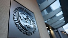 Signage hangs at the International Monetary Fund (IMF) headquarters in Washington, D.C., U.S., on Tuesday, April 14, 2020. In its first World Economic Outlook report since the spread of the coronavirus and subsequent freezing of major economies, the IMF estimated today that global gross domestic product will shrink 3% this year. Photographer: Andrew Harrer/Bloomberg