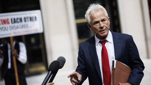 Peter Navarro, former White House trade adviser, speaks to members of the media after leaving federal court in Washington, D.C., US, on Friday, June 3, 2022. Navarro was indicted for defying a subpoena by the congressional committee investigating the Capitol riot, giving the panel fresh ammunition as it probes the post-election acts of Donald Trump and his allies.