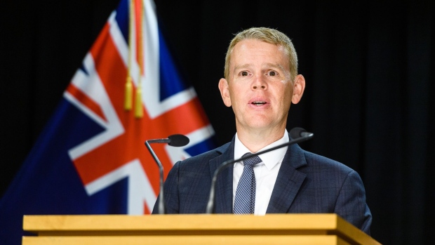 Chris Hipkins, New Zealand's incoming prime minister, during a news conference at the executive wing of the Parliamentary complex, commonly referred to as the "Beehive," in Wellington, New Zealand, on Sunday, Jan. 22, 2023. New Zealand’s ruling Labour Party confirmed that Chris Hipkins will replace Jacinda Ardern as its leader and therefore become the nation’s next prime minister.