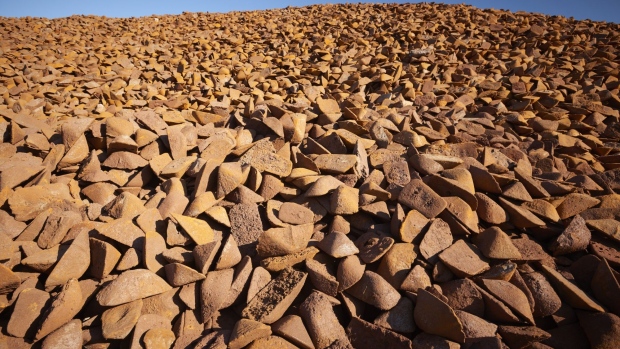Iron ore in storage at steel production facility. (Photo by Roger Ball/Worldsteel via Getty Images)