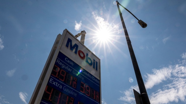 Fuel prices an Exxon Mobil gas station in San Pablo, California, U.S., on Tuesday, July 27, 2021. Exxon Mobil Corp. is expected to release earnings figures on July 30.