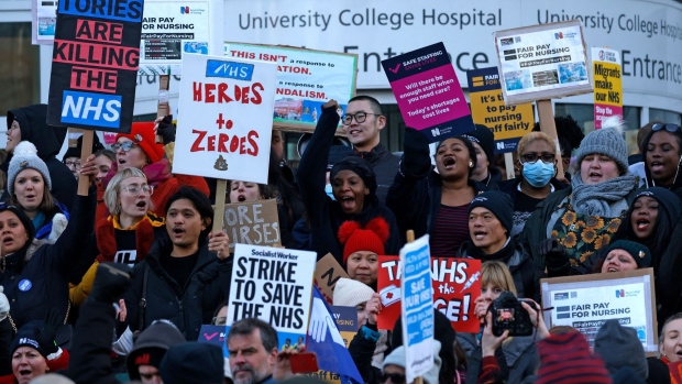 Protesters during a march organised by Doctors Association UK on January 18. Photographer: Carlos Jasso/AFP/Getty Images