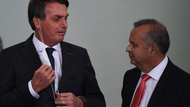 Jair Bolsonaro, left, with Rogerio Marinho in 2020.