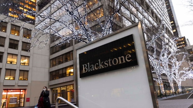 Signage outside the Blackstone headquarters in New York, U.S., on Tuesday, Jan. 25, 2022. Blackstone Inc. is scheduled to release earnings figures on January 27.