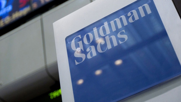 Goldman Sachs Group Inc. signage is displayed on the floor of the New York Stock Exchange. Photographer: Jin Lee/Bloomberg