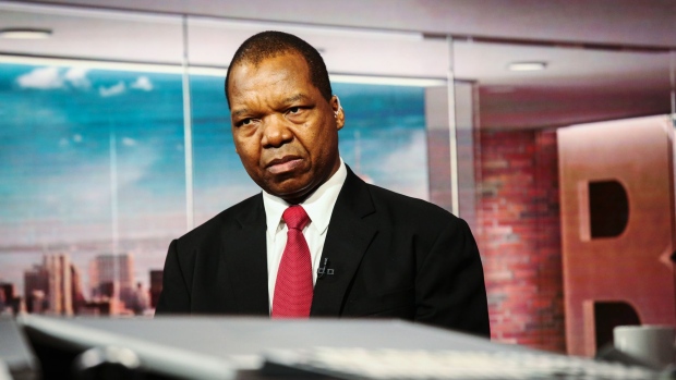 John Mangudya, governor of the Central Bank of Zimbabwe, listens during a Bloomberg Television interview in New York, U.S., on Friday, Sept. 21, 2018. Mangudya discussed Zimbabwe's efforts to attract investors.