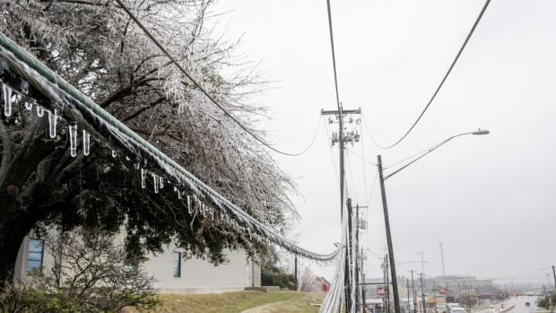 Frozen power lines in Austin, Texas, on Feb. 1.