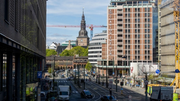 Tramlines running through the center of Oslo, Norway, on Thursday, May 5, 2022. Norway’s central bank confirmed its plan to deliver a fourth increase in borrowing costs next month and repeated its warning of faster hikes if needed to quell inflation.