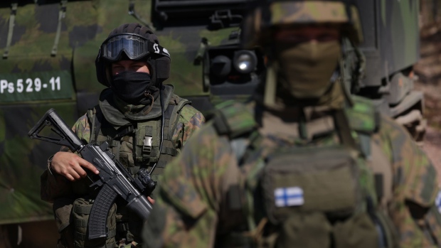 Finnish soldiers take part in a live-fire military exercise in 2022.