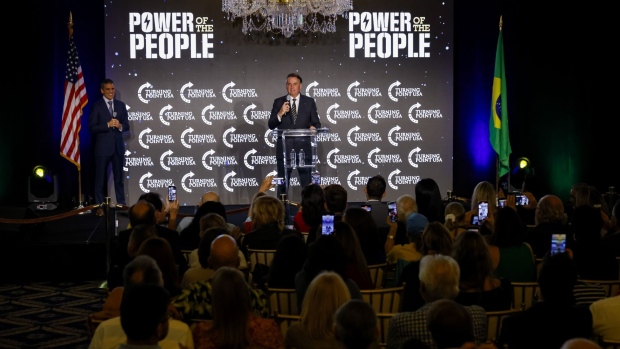 Jair Bolsonaro speaks during a Turning Point USA ‘Power of The People’ event in Miami, on Feb. 3.