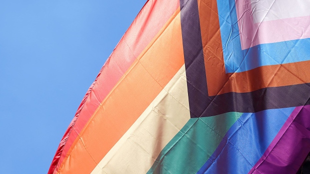 LONDON,UNITED KINGDOM - JUNE 01: General view of the LGBTQIA+ (lesbian, gay, bisexual, transgender, questioning, intersex, asexual and agender) flag outside the Admiral Duncan pub during UK Pride Month 2021 on June 01, 2021 in London, United Kingdom. June marks Pride month, it is a month dedicated to celebrating the LGBTQ+ communities all around the world. (Photo by Edward Smith/ Getty Images) Photographer: Getty Images/Getty Images Europe