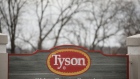 Signage outside a Tyson Foods Inc. plant in Union City, Tennessee, U.S., on Wednesday, Feb. 16, 2022. American poultry farmers were already struggling to boost production before deadly avian influenza started popping up for the first time in several years. Tyson said it was heightening biosecurity measures after the deadly bird flu strain was detected. Photographer: Luke Sharrett/Bloomberg