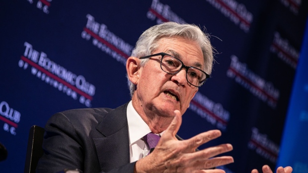 Jerome Powell, chairman of the US Federal Reserve, during an interview for an episode of "The David Rubenstein Show: Peer-to-Peer Conversations" at the Economic Club of Washington in Washington, DC, US, on Tuesday, Feb. 7, 2023. Powell said that additional interest-rate increases will be needed to cool inflation amid a labor market that recent data shows remains very tight.