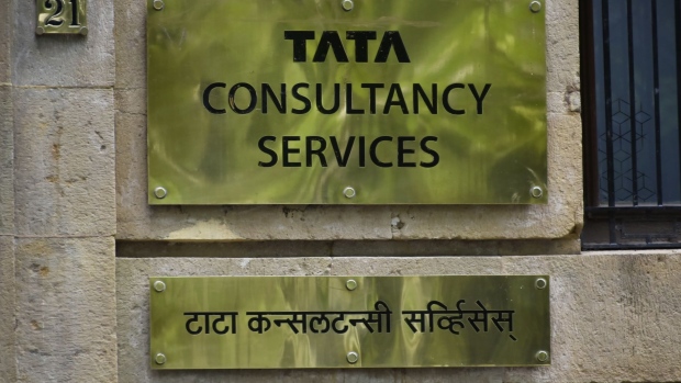 Signage outside Tata Consultancy Services Ltd. headquarters in Mumbai, India, on Friday, July 8, 2022. Tata Consultancy Services Ltd. announced its earnings for June quarter after the close of trading today. Photographer: Indranil Aditya/Bloomberg