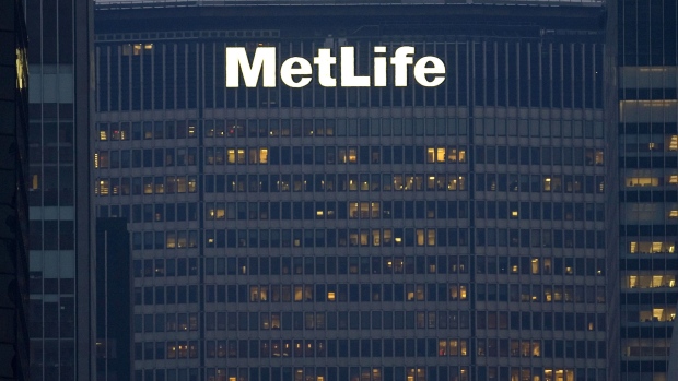 The Metlife logo is displayed outside of their headquarters in New York.