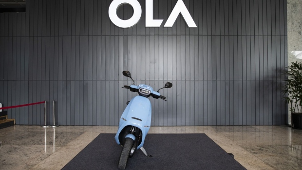 An Ola electric scooter during the launch at the Ola Campus in Bengaluru, India, on Sunday, Aug. 15, 2021. The high-profile Ola founder Bhavish Aggarwal hopes to make 10 million vehicles annually or 15% of the world’s e-scooters by the summer of 2022 before selling abroad as well