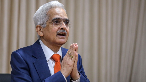 Shaktikanta Das, governor of the Reserve Bank of India (RBI), attends a news conference at the bank's headquarters in Mumbai, India, on Friday, Sep. 30, 2022. India’s central bank delivered a hat-trick of half-point interest-rate hikes, sustaining its battle to rein in inflation while flagging “calibrated action” to shield the economy amid fears of a global recession.