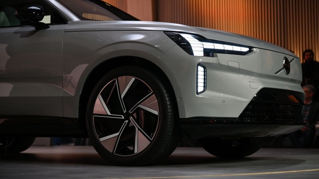 The EX90, a battery-powered sport utility vehicle, manufactured by Volvo Car AB during its launch event in Stockholm, Sweden, on Wednesday, Nov. 9, 2022. The vehicle, featuring lidar sensors to better see its surroundings, has as much as 600 kilometers (373 miles) of range and succeeds the popular XC90 introduced eight years ago.