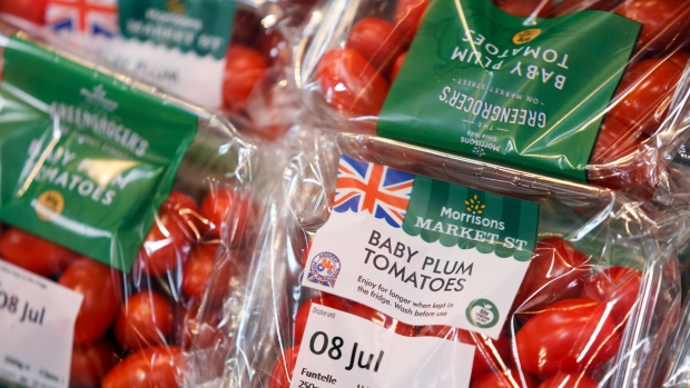 Baby plum tomatoes in a Morrisons supermarket, operated by Wm Morrison Supermarkets Plc, in Saint Ives, U.K., on Monday, July 5, 2021. Apollo Global Management Inc. said Monday it's considering an offer for Morrison, heating up a takeover battle for the U.K. grocer. Photographer: Chris Ratcliffe/Bloomberg