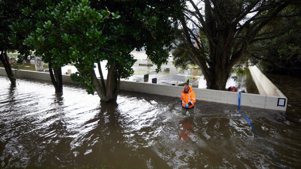 Flooding following Cyclone Gabrielle in Auckland on Feb. 14. Photographer: Brendon O'Hagan/Bloomberg