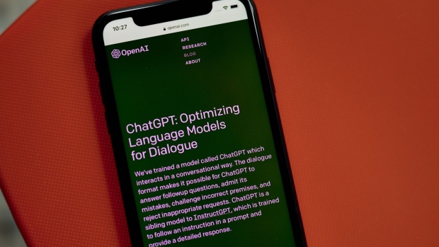 The OpenAI website ChatGPT about page on smartphone arranged in the Brooklyn borough of New York, US, on Thursday, Jan. 12, 2023. Microsoft Corp. is in discussions to invest as much as $10 billion in OpenAI, the creator of viral artificial intelligence bot ChatGPT, according to people familiar with its plans.