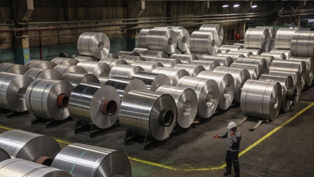 Aluminum rolls in a storage area at the Sayanal foil mill, operated by United Co. Rusal, in Sayanogorsk, Russia, on Wednesday, May 26, 2021. United Co. Rusal International PJSC’s parent said the company has produced aluminum with the lowest carbon footprint as the race for cleaner sources of the metal intensifies.