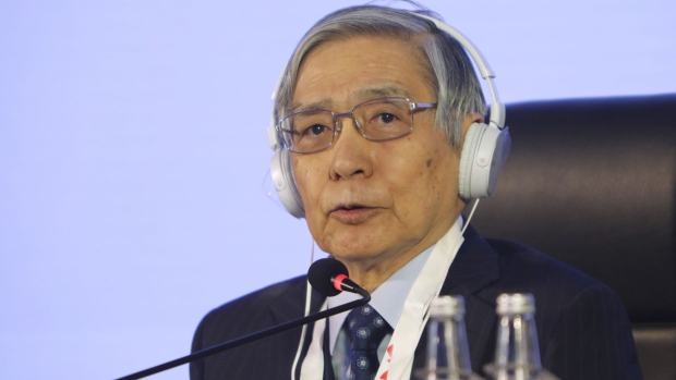 Haruhiko Kuroda, governor of the Bank of Japan (BOJ), during a news conference at the Group of 20 (G-20) finance ministers and central bank governors meeting in Bengaluru, India, on Thursday, Feb. 23, 2023. Group of Seven finance ministers once again condemned Russia’s war in Ukraine on the eve of its one-year mark and pledged to increase financial support for Ukraine. Photographer: Samyukta Lakshmi/Bloomberg
