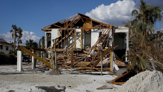 A destroyed house following Hurricane Ian in Fort Myers Beach, Florida, US, on Tuesday, Oct. 4, 2022. Florida cities looking to rebuild from the devastation of Hurricane Ian will be financing their efforts during the worst environment for municipal borrowing in more than a decade.
