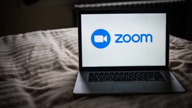 The Zoom Video Communications Inc. logo on a laptop computer arranged in Dobbs Ferry, New York, U.S., on Saturday, May 29, 2021. Zoom Video Communications Inc. is scheduled to release earnings figures on June 1. Photographer: Tiffany Hagler-Geard/Bloomberg
