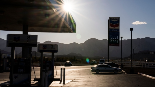Fuel prices at a Chevron gas station in Las Vegas, Nevada, U.S., on Wednesday, March 9, 2022. Many U.S. drivers, stung by record gasoline prices, say they’d pay even more if it would end Russia’s war in Ukraine. That doesn’t mean they’re happy about it. Photographer: Joe Buglewicz/Bloomberg