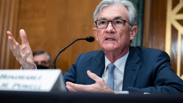 WASHINGTON, DC - MARCH 03: Federal Reserve Chairman Jerome Powell testifies at a Senate Banking Committee hearing titled The Semiannual Monetary Policy Report to the Congress in the Dirksen Building on Capitol Hill on March 3, 2022 in Washington, DC. (Photo by Tom Williams-Pool/Getty Images) Photographer: Pool/Getty Images North America