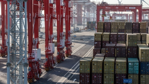 Shipping containers at Tianjin port in Tianjin, China, on Monday, Jan. 16, 2023. One of the world's biggest ports is working to fully automate all dock operations in a bid to cope with Covid-induced supply chain disruptions and labor shortages. Bloomberg