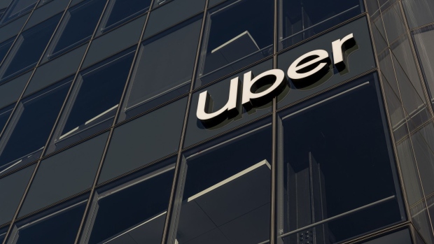 Signage outside the Uber Technologies headquarters in San Francisco, California, U.S., on Tuesday, Feb. 8, 2022. Uber Technologies Inc. is scheduled to release earnings figures on February 9.