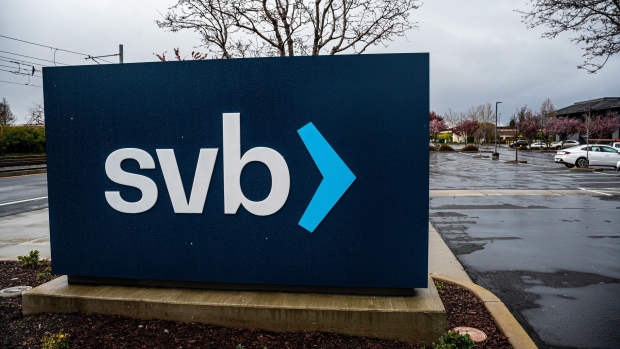 Signage outside Silicon Valley Bank headquarters in Santa Clara, California, US, on Thursday, March 9, 2023. SVB Financial Group bonds are plunging alongside its shares after the company moved to shore up capital after losses on its securities portfolio and a slowdown in funding. Photographer: David Paul Morris/Bloomberg