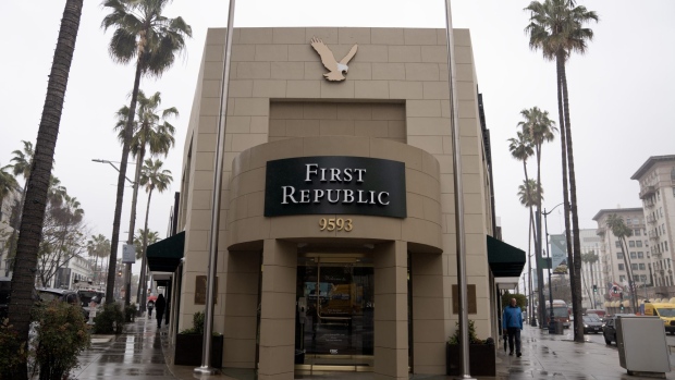 A First Republic Bank branch in Los Angeles, California, US, on Friday, March 10, 2023. First Republic Bank and PacWest Bancorp both plunged Friday as the upheaval at SVB Financial Group spread to other lenders.