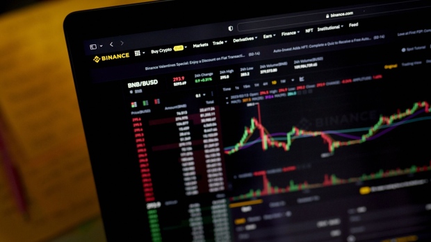 The Binance website on a laptop computer arranged in the Brooklyn borough of New York, US, on Tuesday, Feb. 14, 2023. The New York State Department of Financial Services said it had directed Paxos Trust Co. to stop issuing new tokens of crypto's third largest stablecoin, a Binance-branded coin known as BUSD that has roughly $16 billion in circulation. Photographer: Gabby Jones/Bloomberg