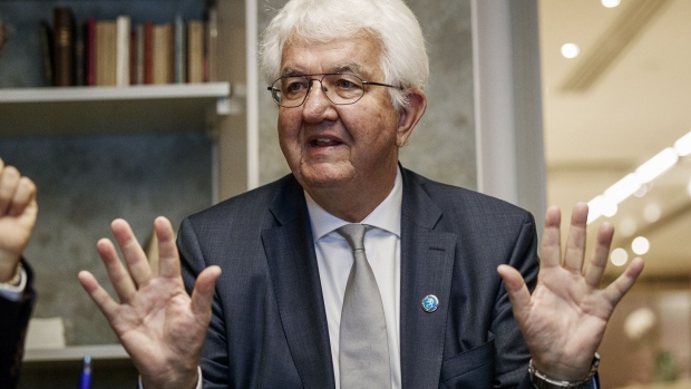Robert Holzmann, governor of Austria's central bank, gestures during an interview in Helsinki, Finland, on Friday, Sept. 13, 2019. Holzmann said the easing package approved by the European Central Bank on Thursday was possibly a mistake and can be changed after incoming President Christine Lagarde takes over from Mario Draghi.